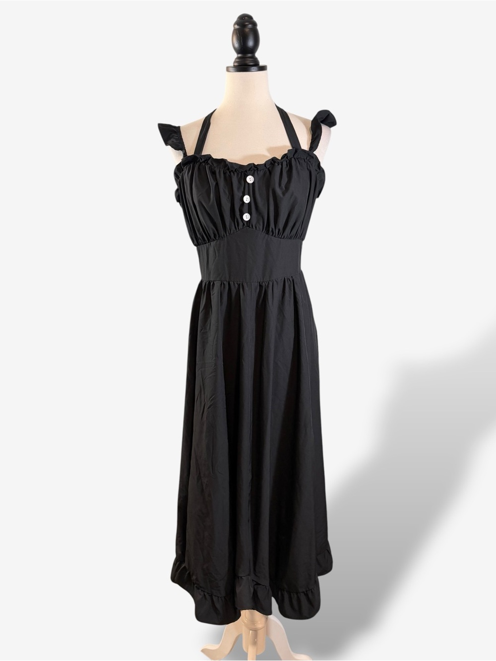Scarlet Darkness Black Midi Dress 2XL Corset Smocked Ruffle Halter Tie Neck